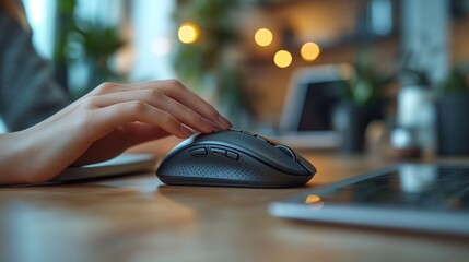 Person using a wireless computer mouse