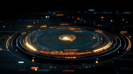 Futuristic technology platform with glowing circular elements and data streams