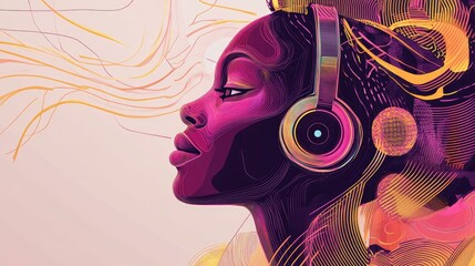 Creative Afrofuturist Illustration of Woman with Headphones. Generative AI