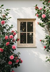 Fototapeta premium Pink Camellia Flowers Window