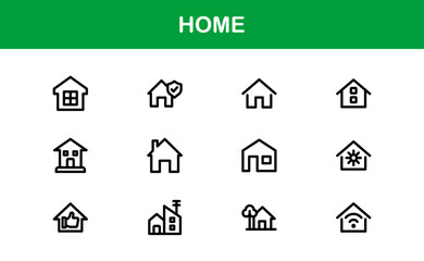Modern Home Theme Icon Set. Clean Line Art for Household and Property Interfaces