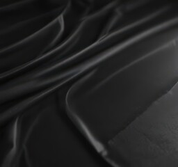 Fototapeta premium Tightly bunched plastic sheet, high contrast, matte black setting, dark, background