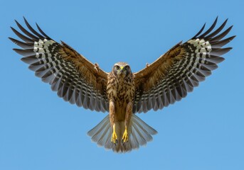 Fototapeta premium Majestic northern harrier soars effortlessly against a clear azure sky