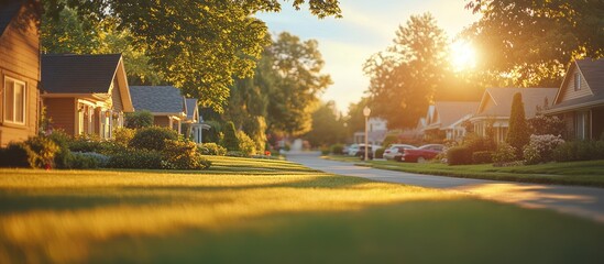 Fototapeta premium Suburban Street at Sunset