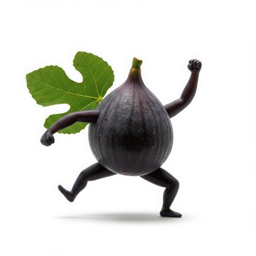 Fig Fruit Character Running on White
