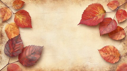 Fototapeta premium Beautiful autumnal leaves on parchment. A classic, rustic background