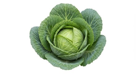Fototapeta premium Fresh Green Cabbage Head Isolated on White Backdrop: Culinary Ingredient
