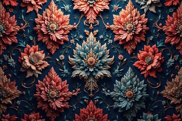 Intricate woven floral damask pattern in rich, deep tones , elegant, home decor