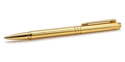 Elegant Gold Ballpoint Pen Isolated on White Background Luxury Writing Tool Stationery Office Supply