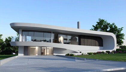Modern Curve Stylish Home with Panoramic Views and Green Surroundings.