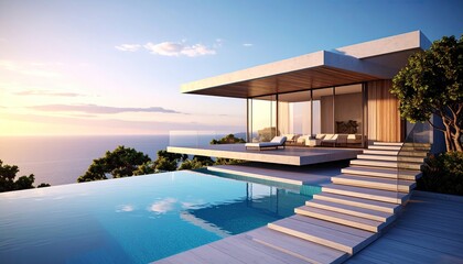 Oceanfront Luxury Modern Villa with Infinity Pool at Sunset. (2)