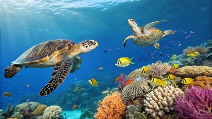 sea turtle swimming in aquarium