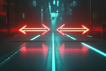 Futuristic pathway illuminated by neon arrows