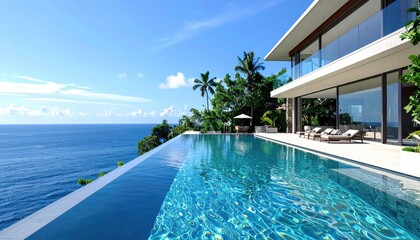 Fototapeta premium Ocean View Infinity Pool Luxury Villa Escape with Tropical Paradise.
