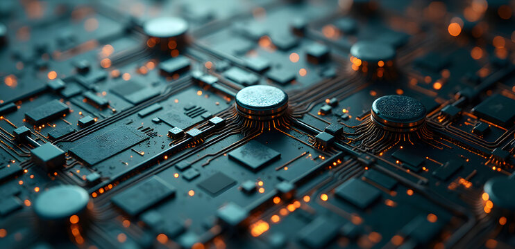 Bold orthogonal circuit grid with fortified nodes, industrial tech aesthetic, platinum and steel texture.