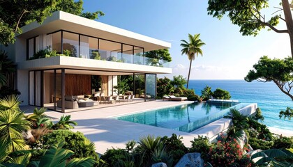 Fototapeta premium Coastal Villa Dream Luxury Home with Infinity Pool, and Ocean View.