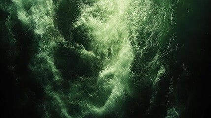 Emerald river rapids churning, sunlight above, dark canyon walls, nature background