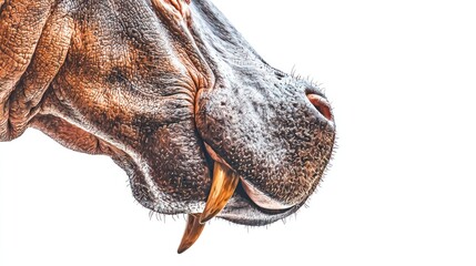 Fototapeta premium Detailed hippo facial portrait showcasing wrinkled skin and prominent teeth