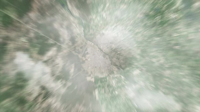 Earth zoom from Santiago del Estero - Argentina. And zoom out through clouds and atmosphere into space. Satellite view.