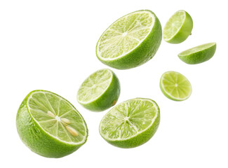Floating Slices of Fresh Green Lime on a Transparent Background for Culinary and Beverage Use