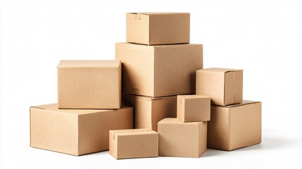 Obraz premium Stack of Cardboard Boxes on White Background for Packaging and Storage Solutions