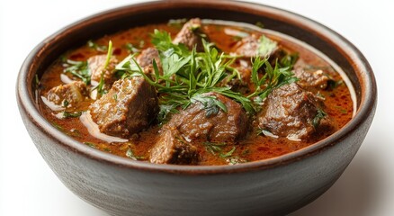 Savory beef stew in a rustic bowl. Rich, flavorful, and perfect for a comforting meal.