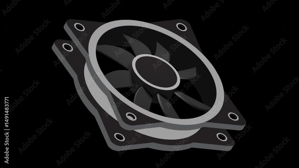 Poster isometric computer fan animation. computer fan cooler. isometric of pc case fan. computer hardware c