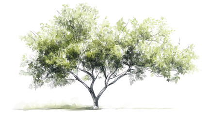 Obraz premium Green Tree with Leaves Sketch Architectural Drawing on Transparent Background