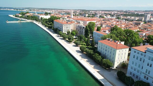 Aerial view of Zadar cityscape along the sea, Croatia