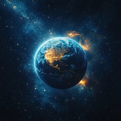 Obraz premium Earth in the cosmos, vibrant lights