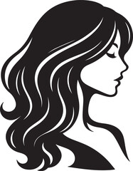 Elegant black silhouette of a woman with flowing wavy hair, capturing grace and timeless femininity. Ideal for beauty, fashion, and wellness themes.