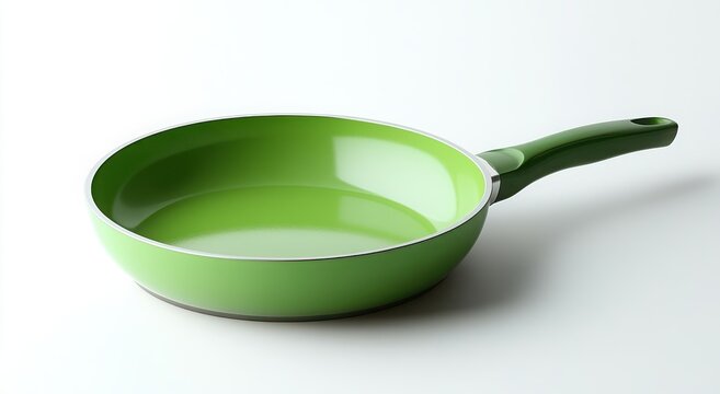 Bright green frying pan on white background. Perfect for cooking delicious meals!