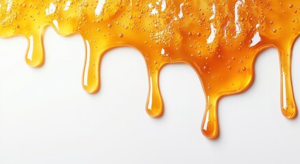 Golden honey dripping down,  a sweet, viscous delight.
