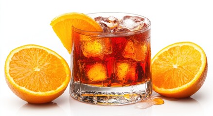 Refreshing Negroni cocktail with orange slices. A perfect summer drink!