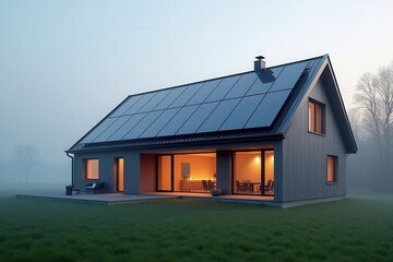 Modern Solar Powered House, Eco Friendly Sustainable Architecture, Clean Energy Living