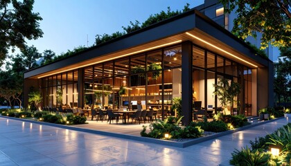 Fototapeta premium Glass Office Oasis Modern Design Meeting Natures Calm.