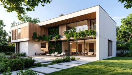 Fototapeta premium Modern Home Oasis Lush Vertical Garden and Architectural Design.