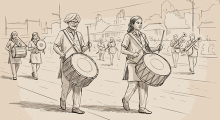 Parade band playing music during India's Independence Day celebration