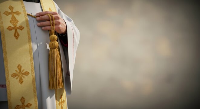 Close-up of a Priest's Cincture and Vestments Symbolizing Faith and Tradition