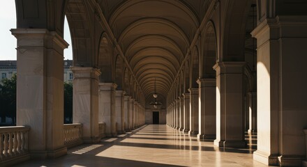 Fototapeta premium Arched Colonnade View with Light and Shadow