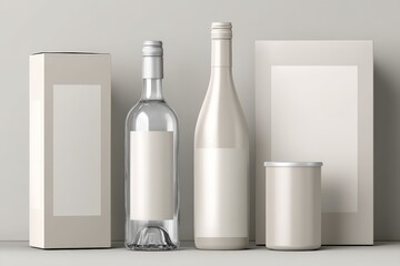 Minimalistic Set of Empty Packaging for Beverages and Edibles Against a Neutral Background, Perfect for Branding and Design Projects