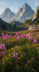 Beautiful mountain landscape with wildflowers and scenic view for travel and nature lovers