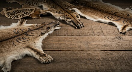 Fototapeta premium Ornate patterns adorn ethically sourced hides, creating a captivating contrast