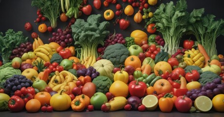 Vibrant colorful fruits and vegetables arranged attractively ,  yellow,  wellness