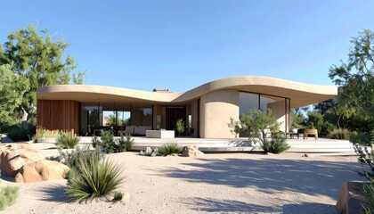 Fototapeta premium Desert Modern Oasis Curved Roof Home in Arizona Architecture.