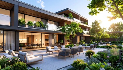 Modern Luxury Serene Terrace Oasis with Contemporary Living in Style.