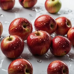 Fresh red apple with water droplets isolated on white.