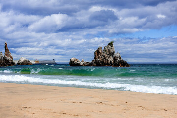 Fototapeta premium The huge power wave background ocean,