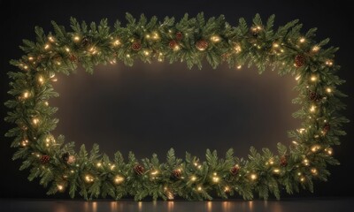 Endless repeating festive garland with glowing lights and lush pine branches , background, christmas, pine