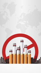 Image of vertical illustration of the cigarette city element for World Anti-Smoking Day printed on Printed Glass Basin Splashbacks